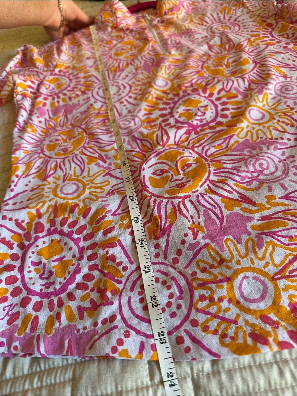 IBKUL Medium Pink & Orange Long Sleeve Sun-Print Zip Mock Neck Top - Picture 3 of 6